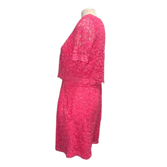 Taylor Womens Hot Pink Floral Lace Overlay Dress Size 10 Short Sleeves Crew Neck - Picture 10 of 16